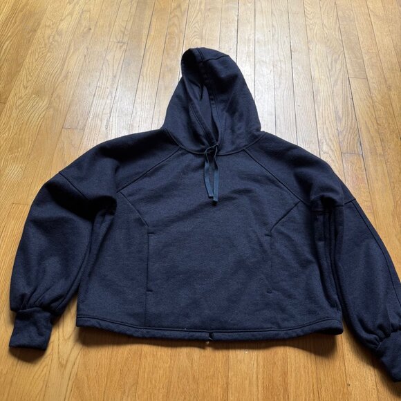 PrAna Size S Nautical Blue Navy Ziller Wool Blend Cropped Hoodie Sweatshirt - Picture 4 of 15